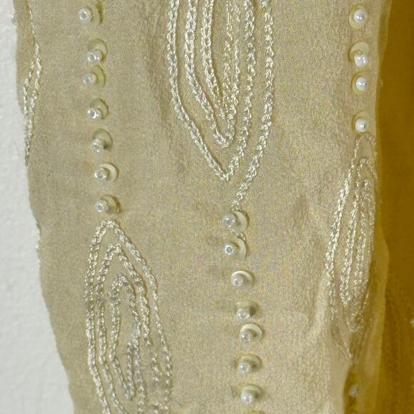 WHAT GOES AROUND COMES‎ AROUND Anthropologie Silk Beaded Cardi Womans S Cottage - Picture 5 of 11